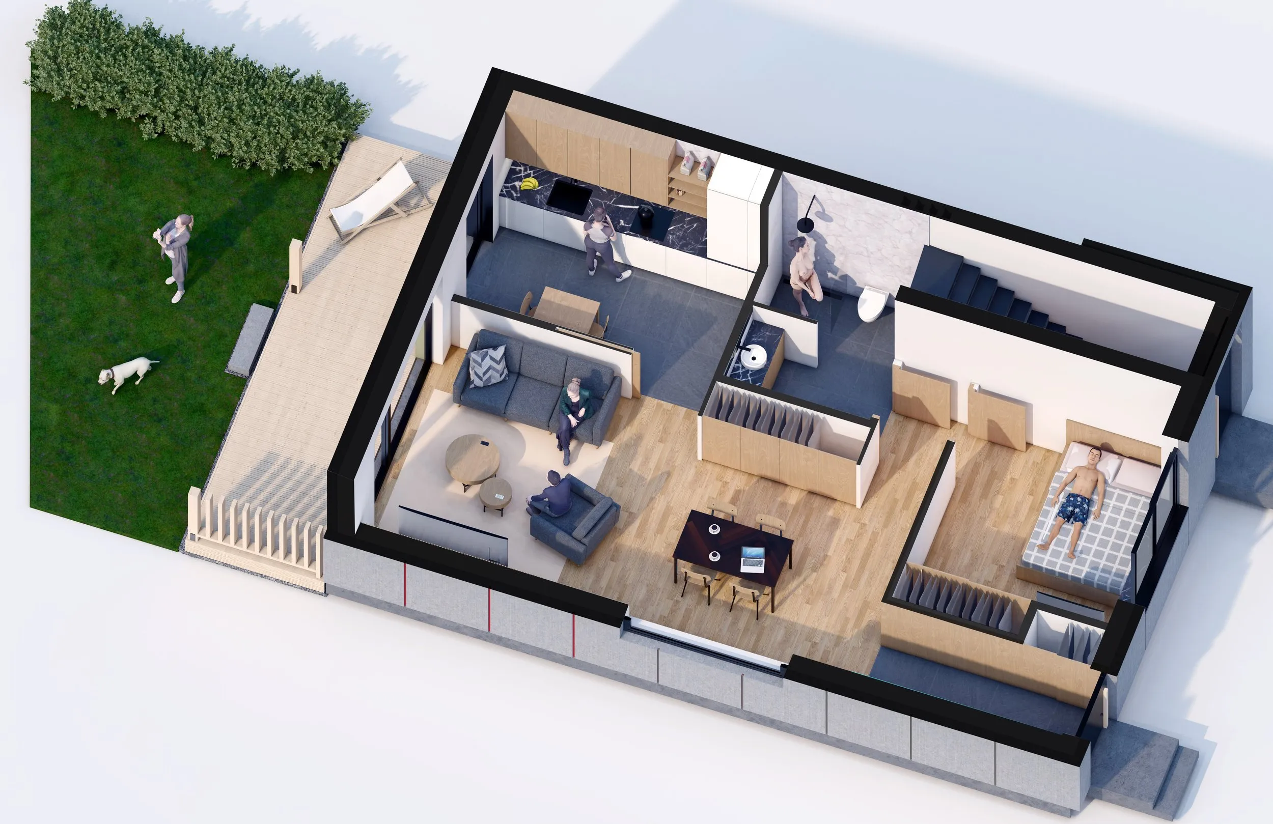 GreenAPART — Zamknięta kuchnia, 2 pokoje, aksonometria
