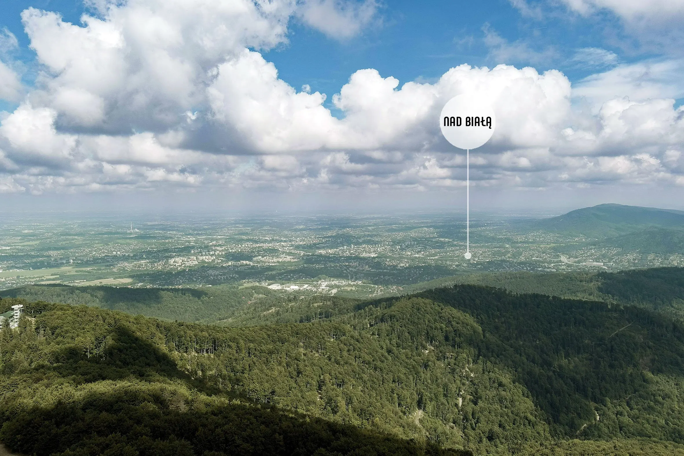 Panorama Beskidów z oznaczeniem lokalizacji Nad Białą