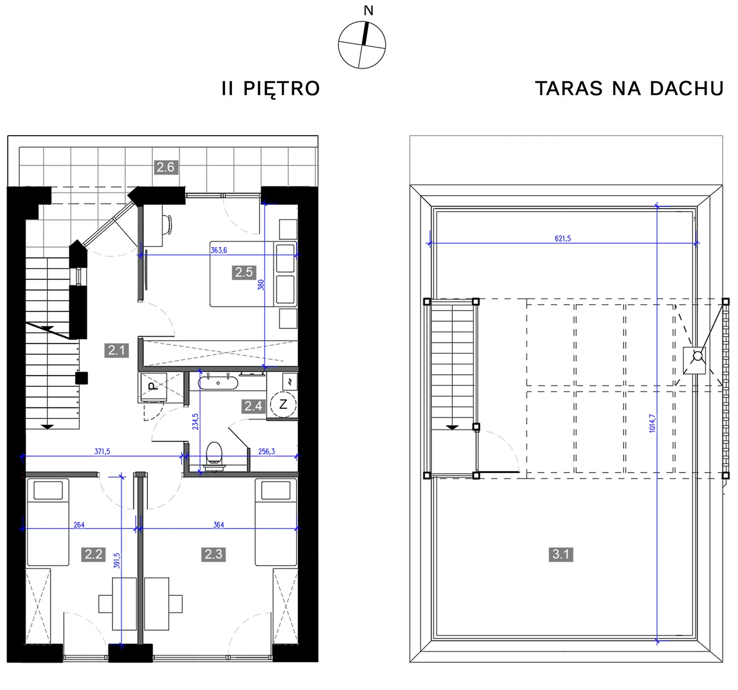 SkyAPART — rzut II piętra i tarasu na dachu